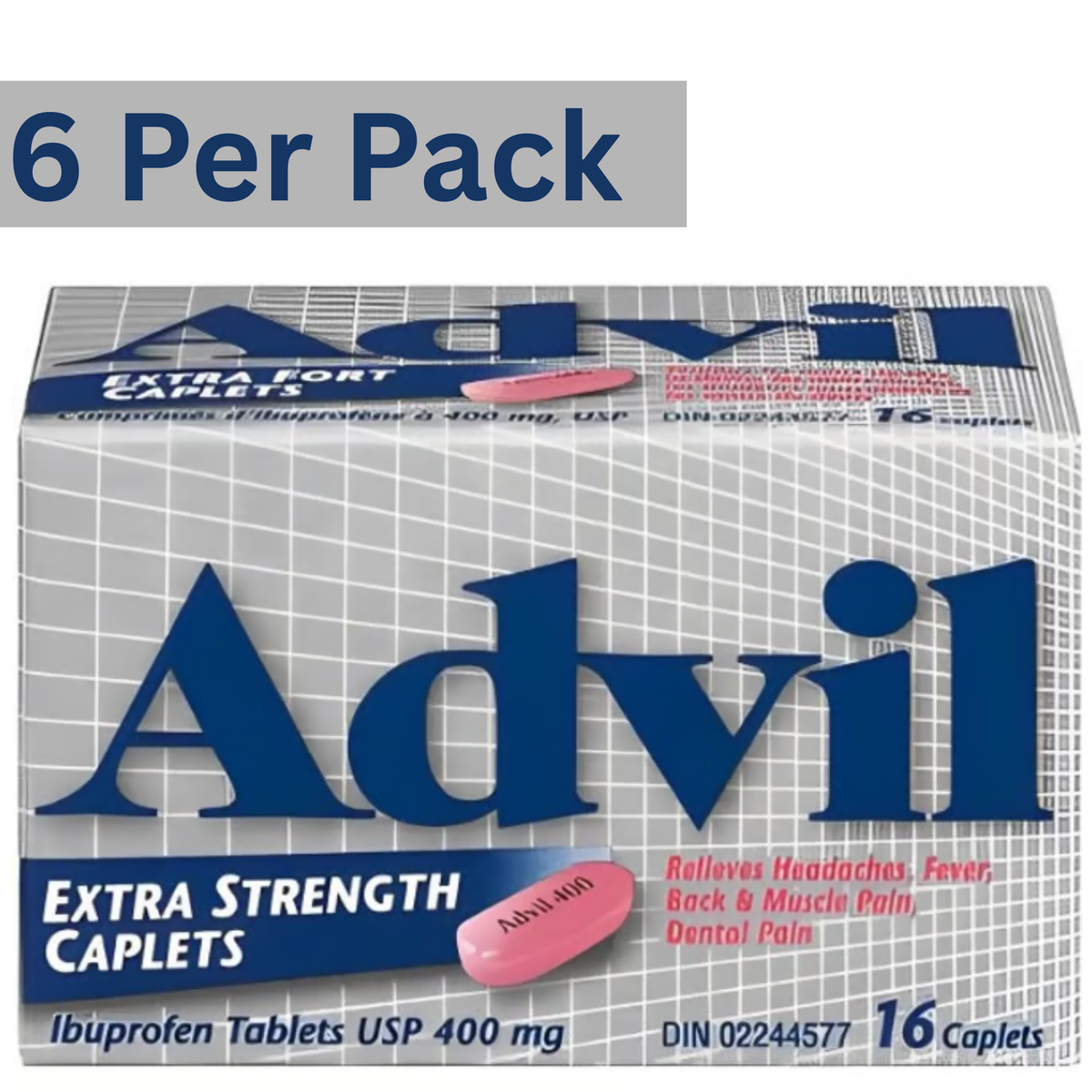 Advil Extra Strength Caplets Ibuprofen Tablets 400mg – 16 Count Pack of 6 – Pain Relief Medicine Wholesale