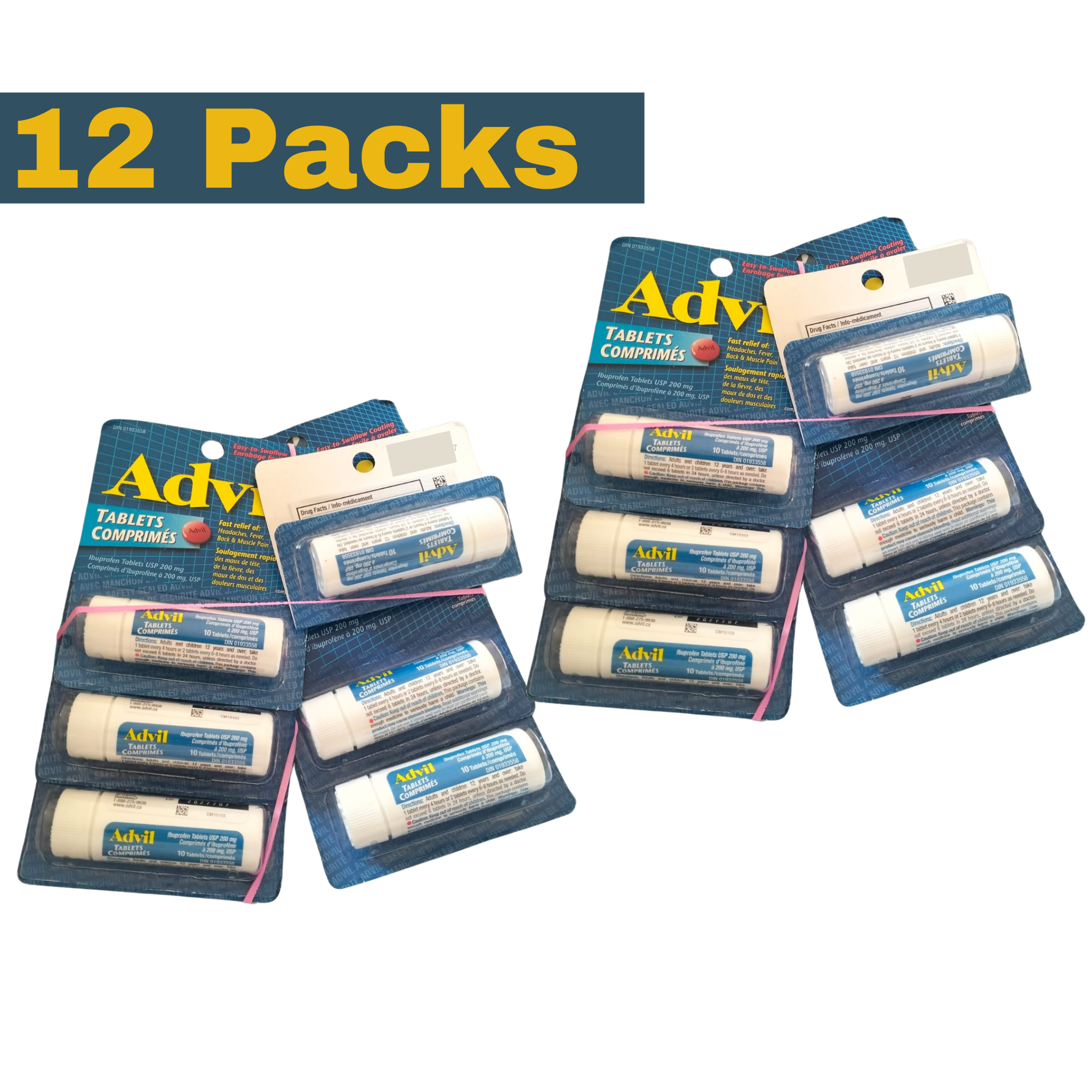 Advil Ibuprofen 200mg Tablets – 10 Tablets per Pack (12 Pack Wholesale Bundle)