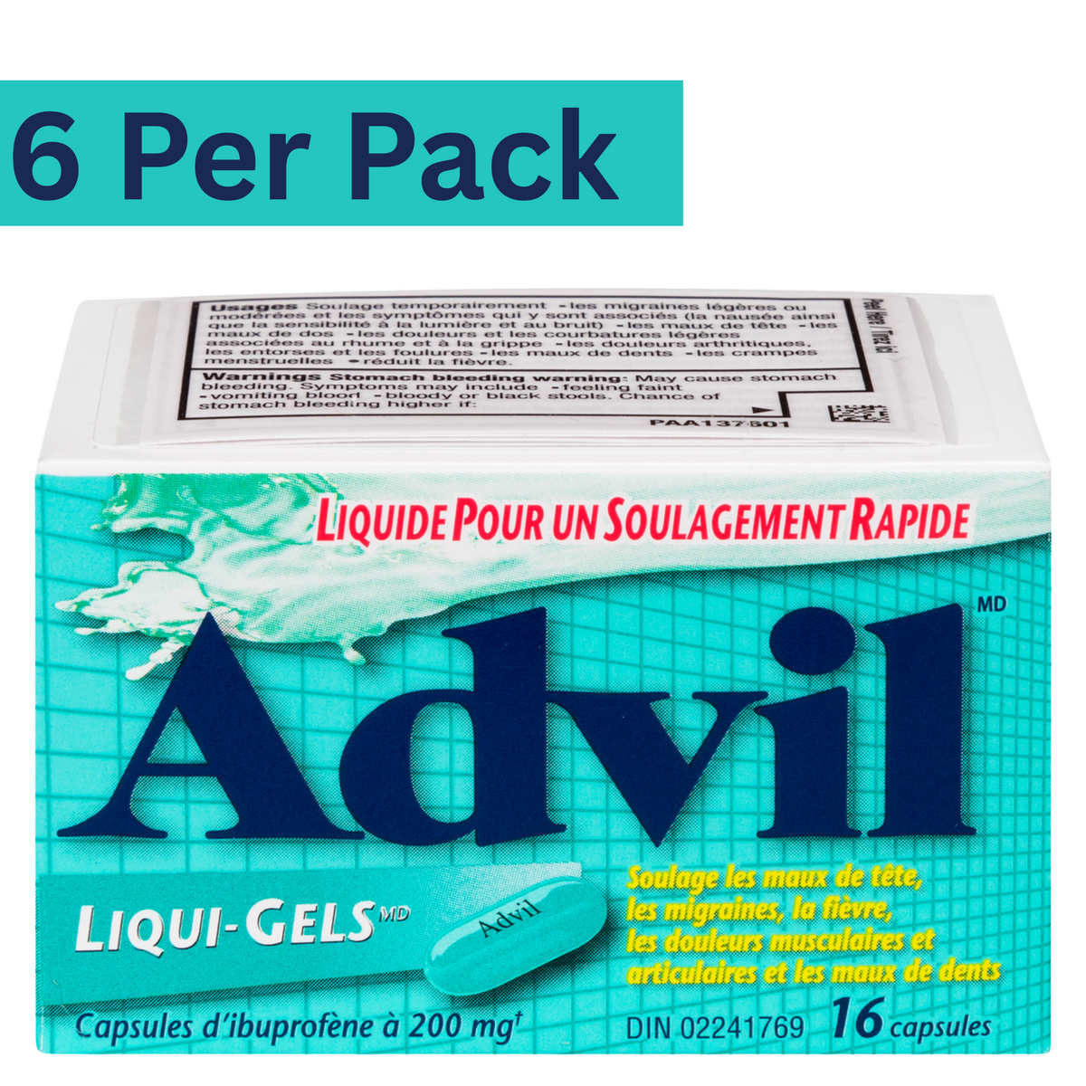 Advil Liqui-Gels 200mg Ibuprofen Capsules – Pack of 6 (16 Capsules Each) – Wholesale Pain Relief