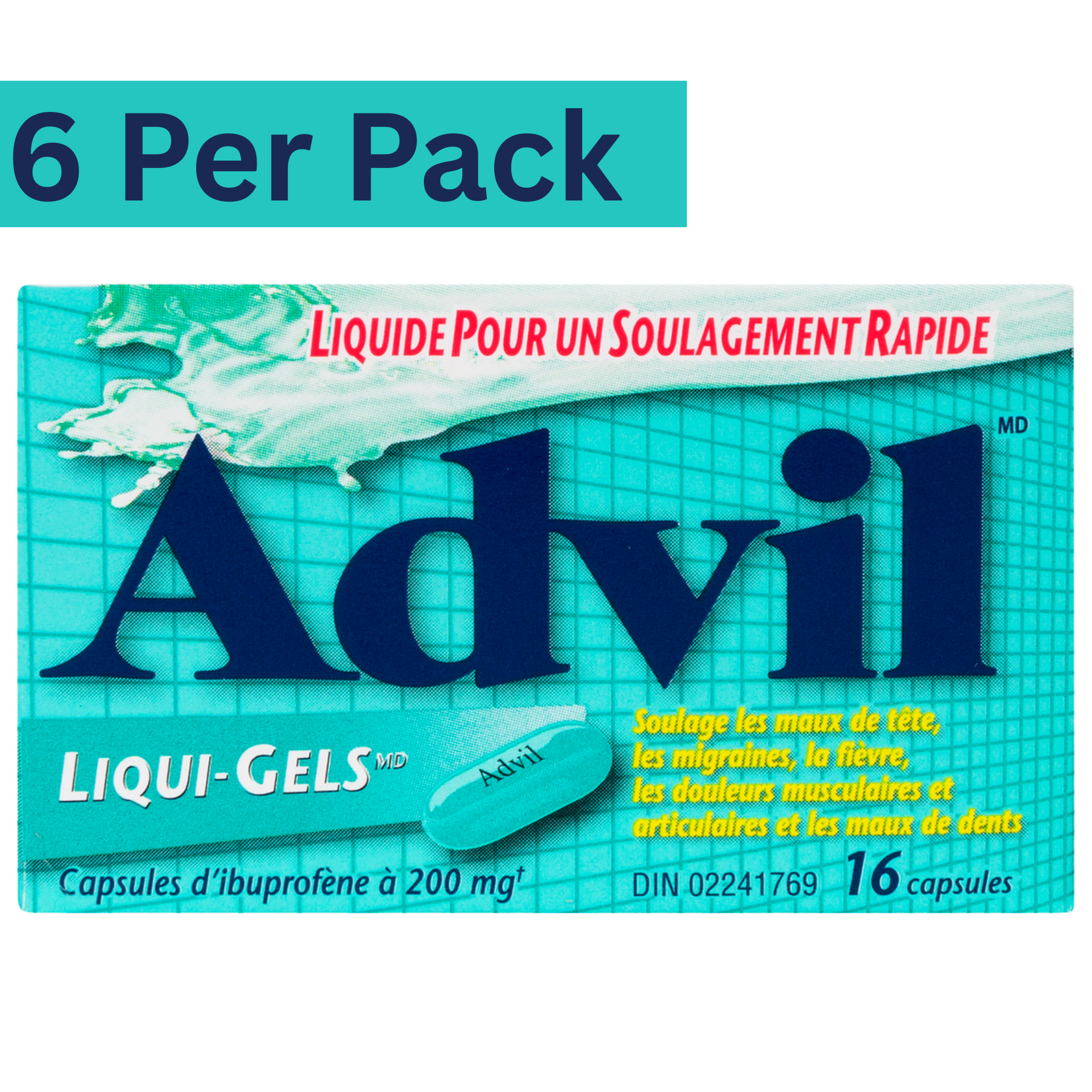 Advil Liqui-Gels 200mg Ibuprofen Capsules – Pack of 6 (16 Capsules Each) – Wholesale Pain Relief