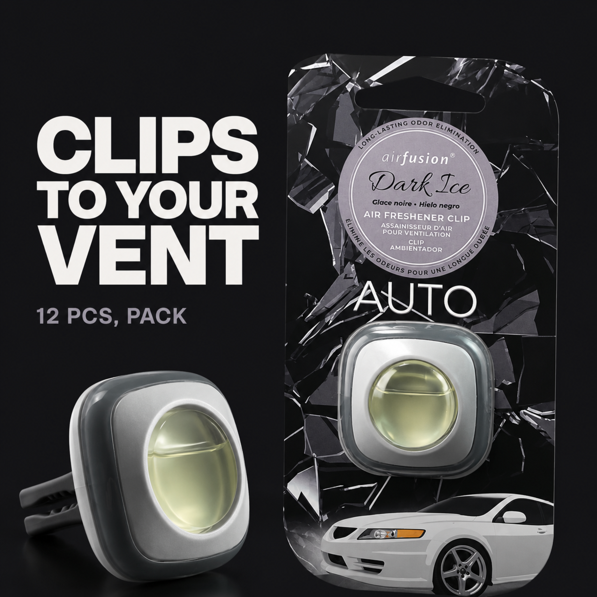 Airfusion Car Vent Clip Air Freshener Dark Ice, 4ml, Pack of 12