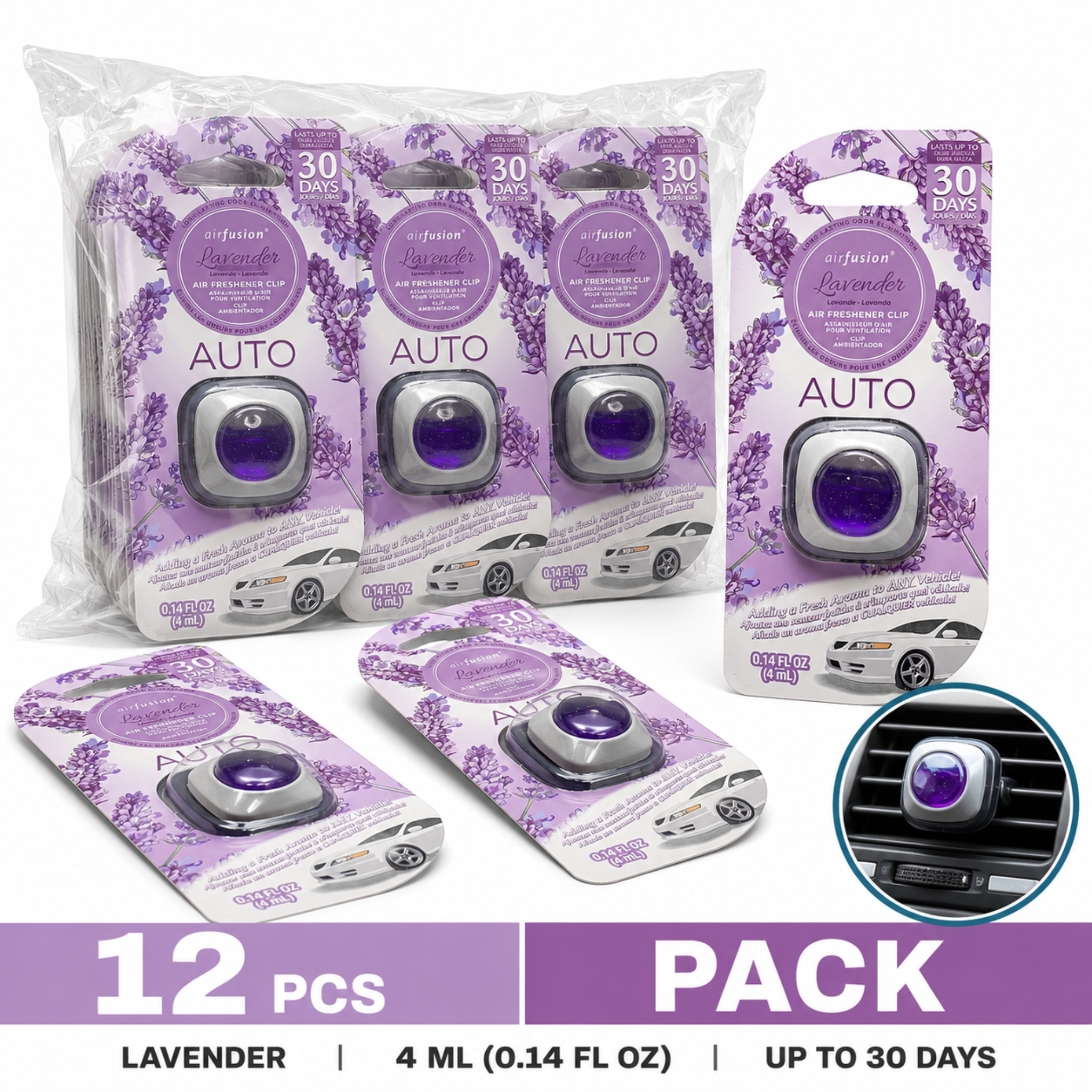 Airfusion Car Vent Clip Air Freshener Lavender, 4ml, Pack of 12