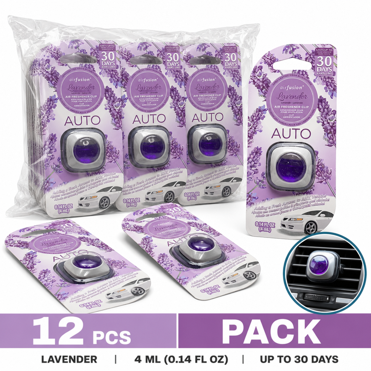 Airfusion Car Vent Clip Air Freshener Lavender, 4ml, Pack of 12