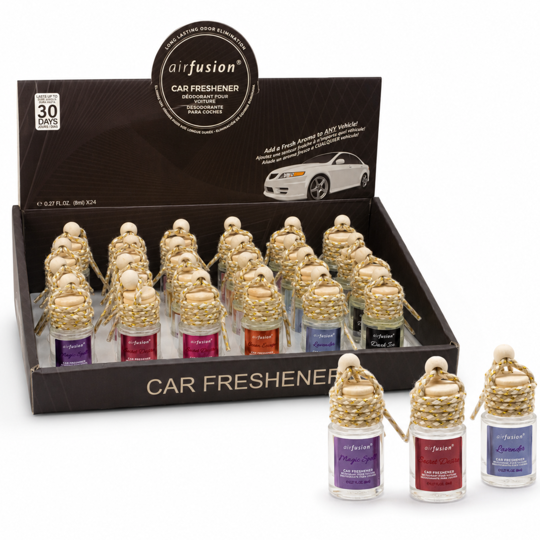 Airfusion Hanging Car Air Freshener, 6 Assorted Scents, 8ml, 24 Piece Display Box