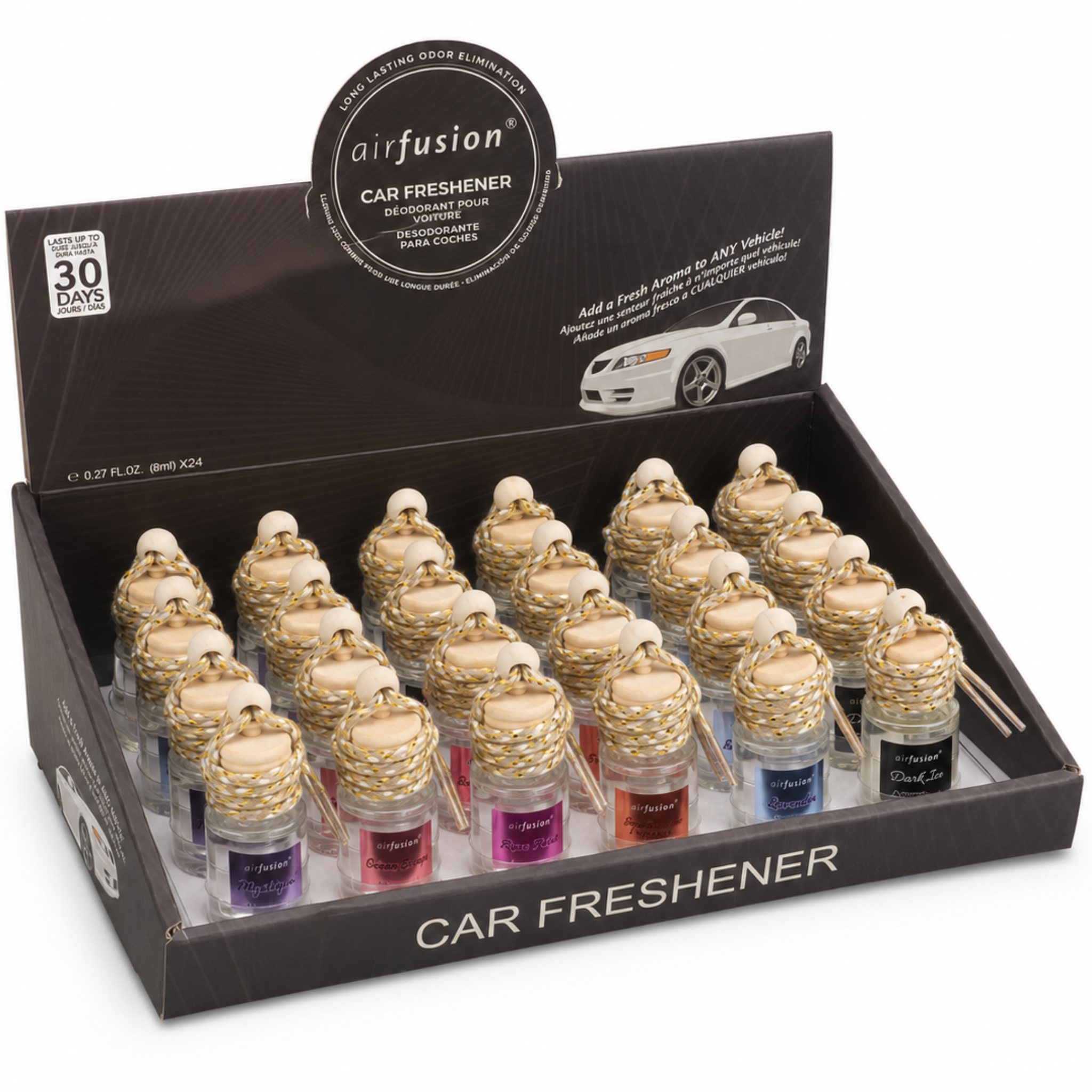 Airfusion Hanging Car Air Freshener, 6 Assorted Scents, 8ml, 24 Piece Display Box