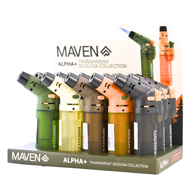 Maven Alpha Plus Sequoia Transparent Torch – 15ct display box with assorted transparent lighters
