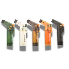 Group of Maven Sequoia Torch lighters in assorted transparent neon color options