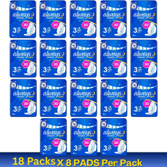 Always Classic Night 3D Protection Pads with Wings – Size 3 (8 Pads per Pack, Pack of 18)