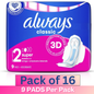Always Classic 3D Protection Super Pads – Size 2, 9 Pads per Pack (Pack of 16)