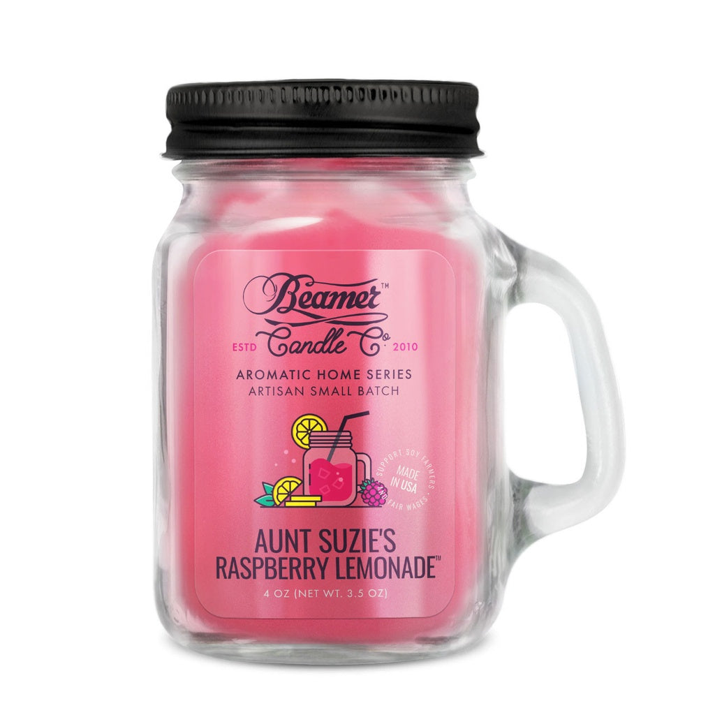 Aunt Suzie’s Raspberry Lemonade scented odor-neutralizing candle in mason jar - 4oz.