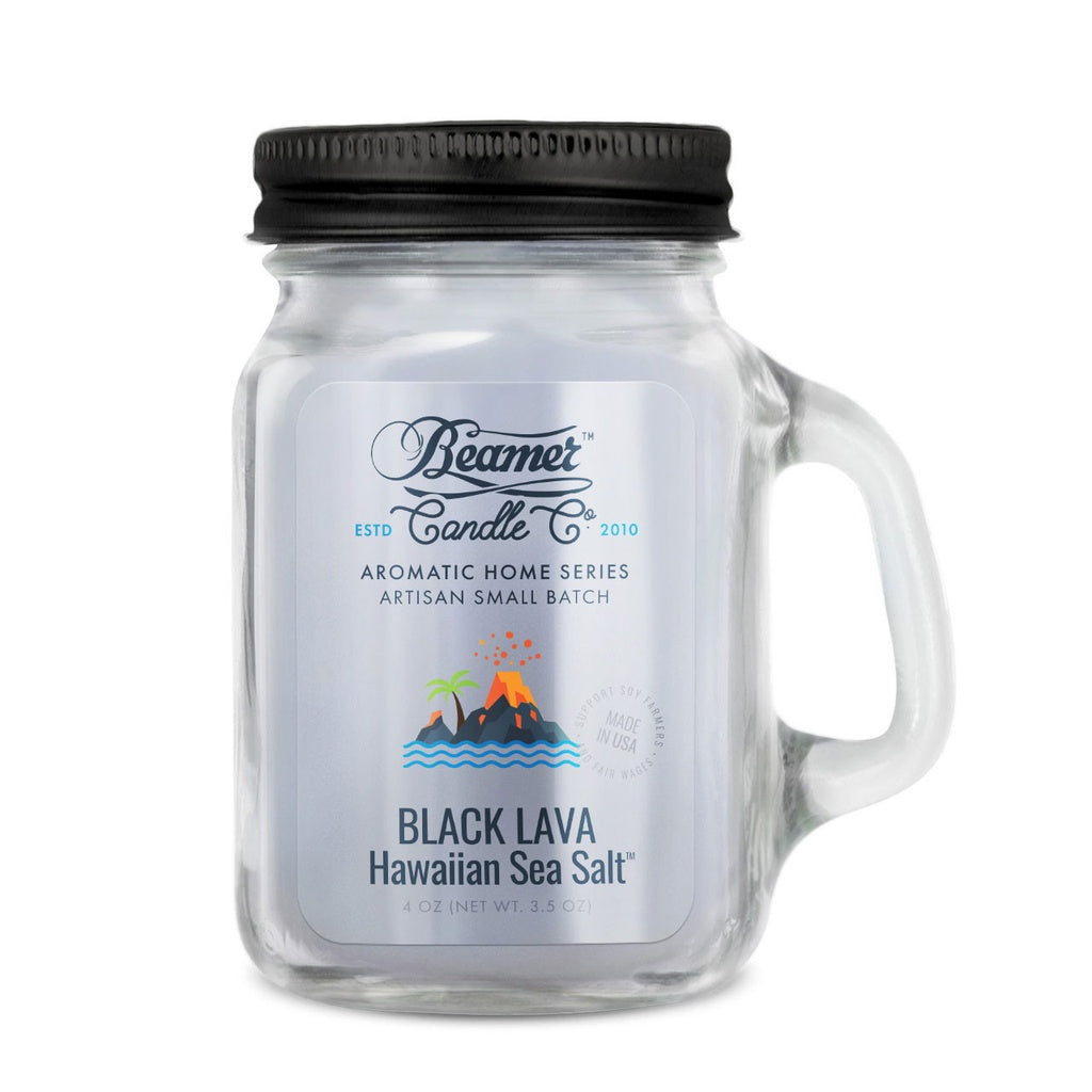 Black Lava Hawaiian Sea Salt scented odor-eliminating candle in mason jar - 4oz.
