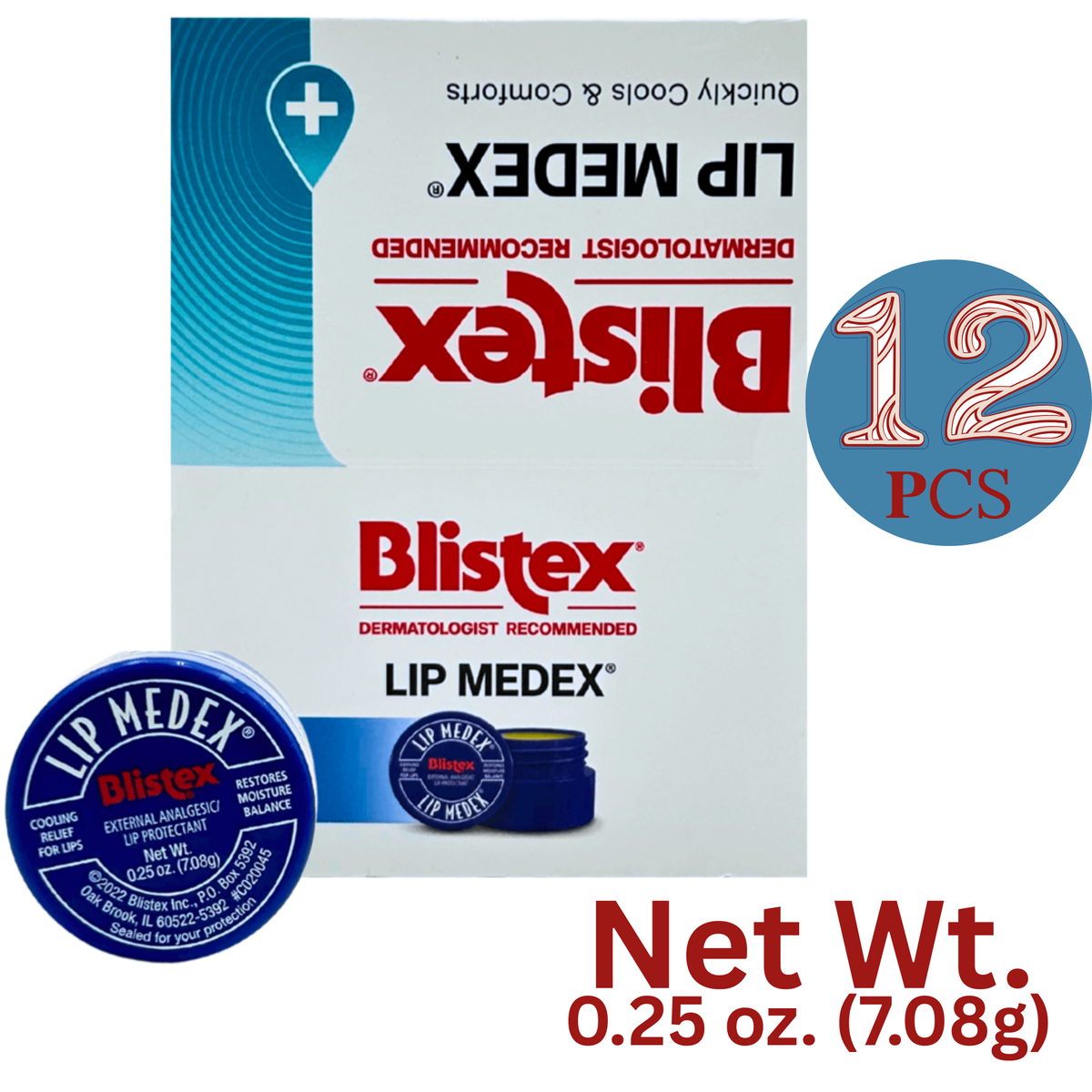 Blistex Lip Medex Cooling Lip Balm – 7g (0.25oz) – 12 Piece Counter Display