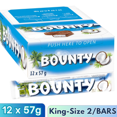 Bounty King Size Coconut Milk Chocolate Bars — Pack of 12 × 57g (2 Bars per pack)