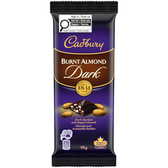 Cadbury Burnt Almond Dark Chocolate Bar — Pack of 6 × 90g