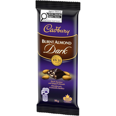 Cadbury Burnt Almond Dark Chocolate Bar — Pack of 6 × 90g