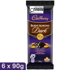 Cadbury Burnt Almond Dark Chocolate Bar — Pack of 6 × 90g