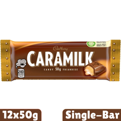 Cadbury Caramilk Single Caramel Milk Chocolate Bar — Pack of 12 × 50g
