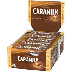 Cadbury Caramilk Single Caramel Milk Chocolate Bar — Pack of 12 × 50g