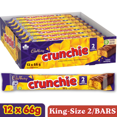 Cadbury Crunchie King Size Honeycomb Milk Chocolate Bars — Pack of 12 × 66g (2 Bars per pack)