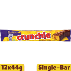 Cadbury Crunchie Single Honeycomb Milk Chocolate Bar — Pack of 12 × 44g