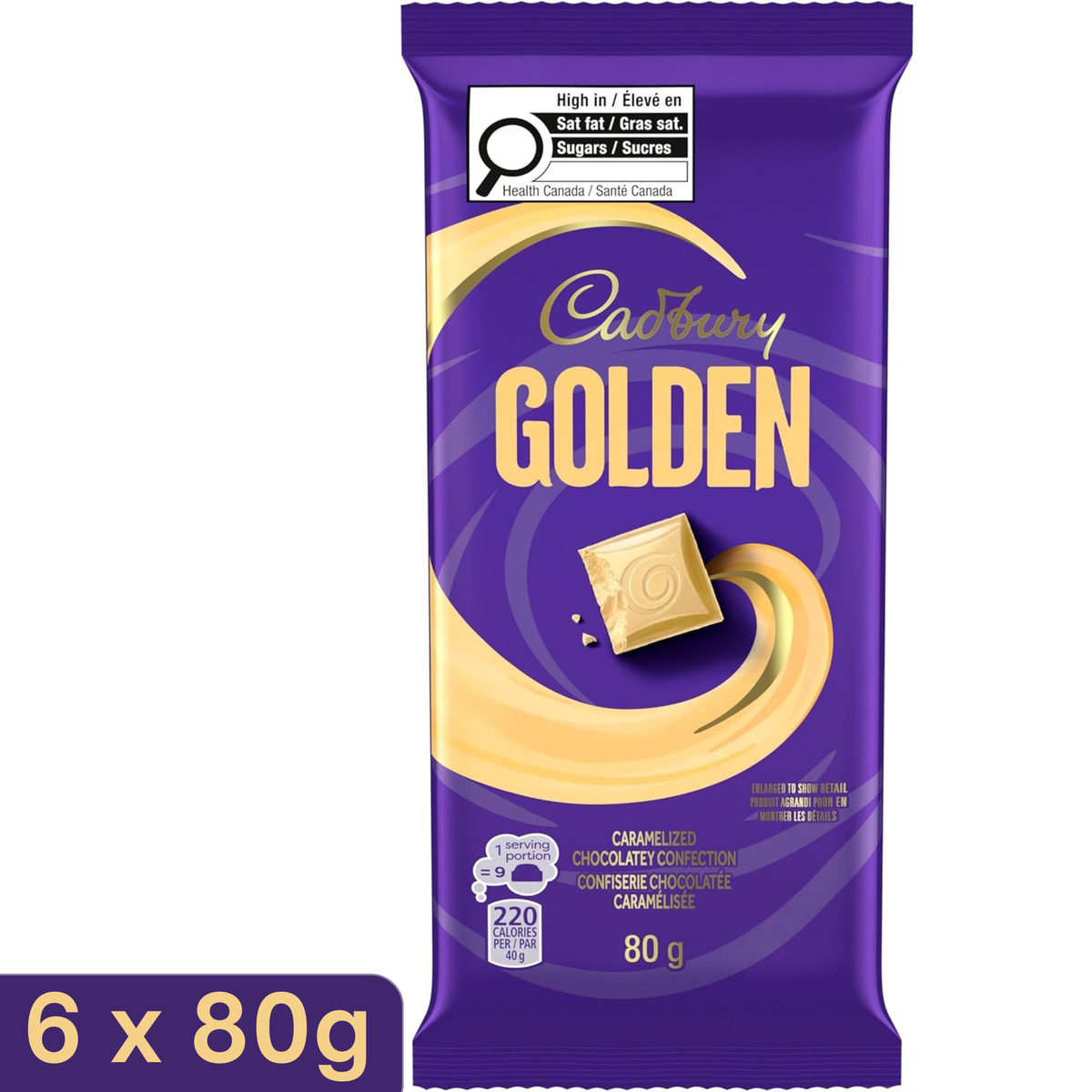 Cadbury Golden Caramelized White Chocolate Bar — Pack of 6 × 80g