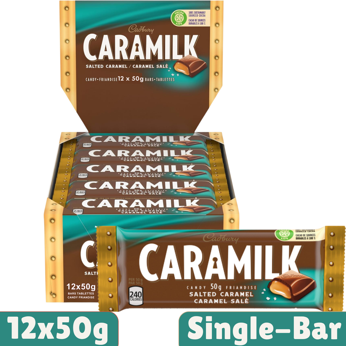 Cadbury Caramilk Salted Caramel Milk Chocolate Bar — Pack of 12 × 50g
