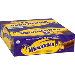 Cadbury Wunderbar Peanut Butter Caramel Milk Chocolate Bars — Pack of 12 × 75g (2 Bars per pack)