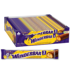 Cadbury Wunderbar Peanut Butter Caramel Milk Chocolate Bars — Pack of 12 × 75g (2 Bars per pack)