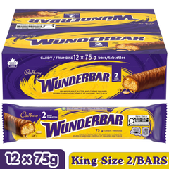 Cadbury Wunderbar Peanut Butter Caramel Milk Chocolate Bars — Pack of 12 × 75g (2 Bars per pack)