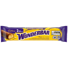 Cadbury Wunderbar Peanut Butter Caramel Milk Chocolate Bars — Pack of 12 × 75g (2 Bars per pack)