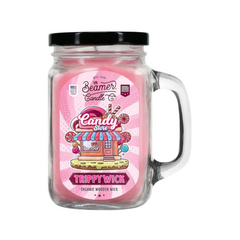 Beamer Trippy Wick Candle - Candy Store - 12oz pink candle with organic wooden wick in a glass jar