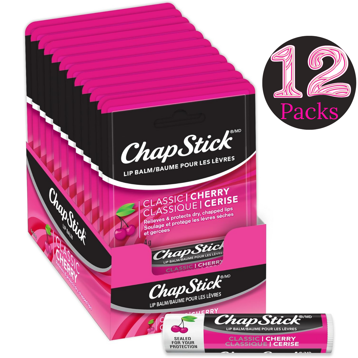 ChapStick Classic Cherry Lip Balm 4g Pack of 12 Sticks – Skin Protectant Wholesale
