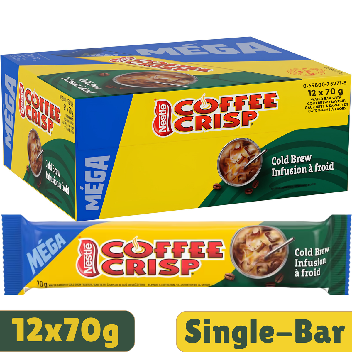 Coffee Crisp Mega Cold Brew Milk Chocolate Wafer Bar — Pack of 12 × 70g