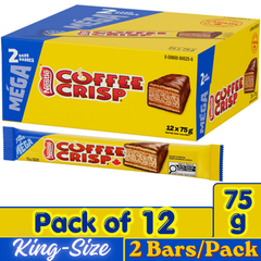 Coffee Crisp King Size Milk Chocolate Wafer Bars — Pack of 12 × 75g (2 Bars per pack)