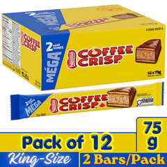 Coffee Crisp King Size Milk Chocolate Wafer Bars — Pack of 12 × 75g (2 Bars per pack)