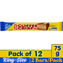 Coffee Crisp King Size Milk Chocolate Wafer Bars — Pack of 12 × 75g (2 Bars per pack)