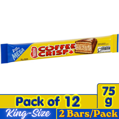 Coffee Crisp King Size Milk Chocolate Wafer Bars — Pack of 12 × 75g (2 Bars per pack)