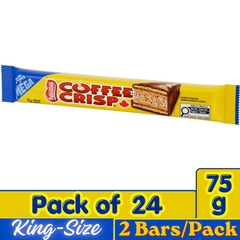 Coffee Crisp King Size Milk Chocolate Wafer Bars — Pack of 12 × 75g (2 Bars per pack)