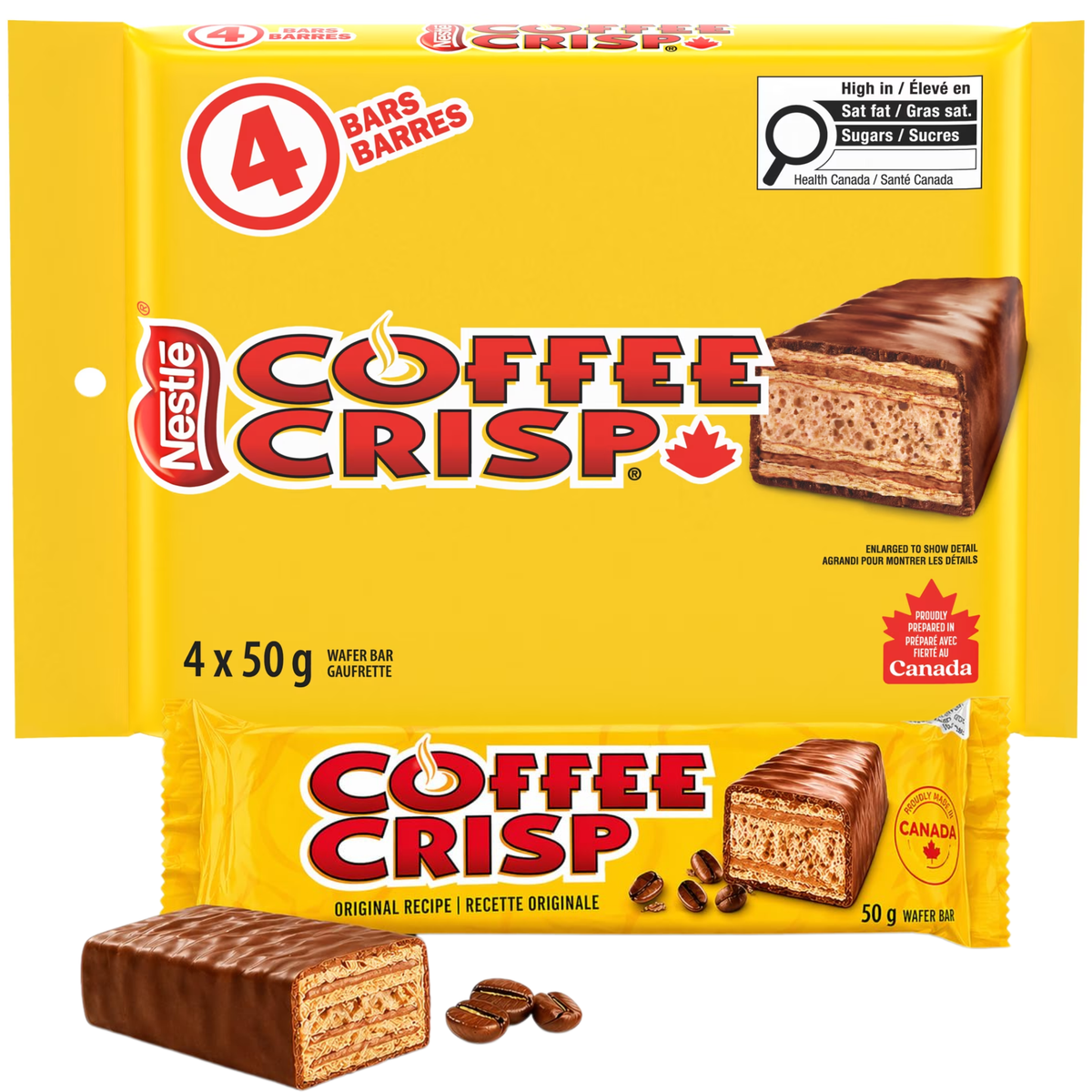Coffee Crisp Milk Chocolate Wafer Bars — Pack of 6 × 200g Multipacks (4 × 50g Bars per pack)