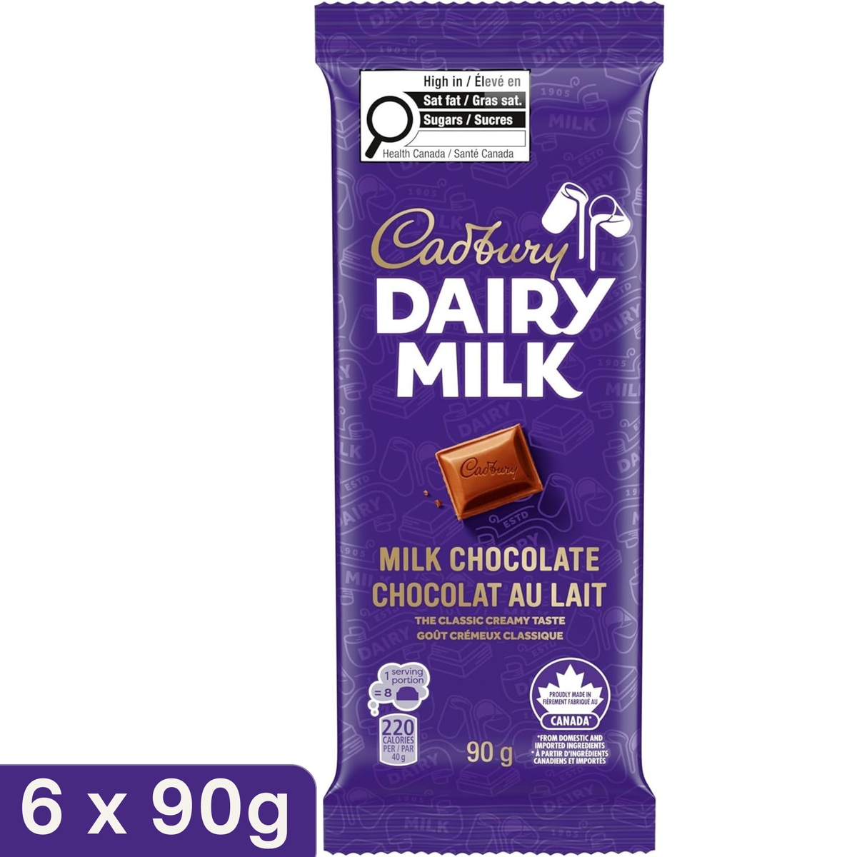 Cadbury Dairy Milk Original Milk Chocolate Bar — Pack of 6 × 90g