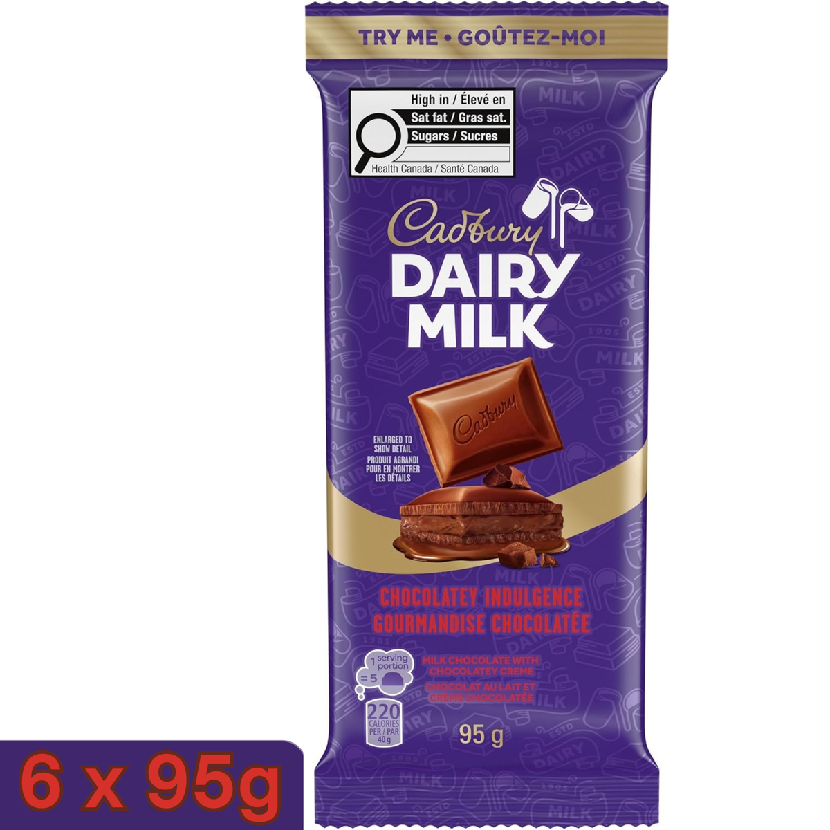Cadbury Dairy Milk Chocolatey Indulgence Milk Chocolate Bar with Chocolatey Crème — Pack of 6 × 95g