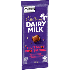 Cadbury Dairy Milk Fruit & Nut Milk Chocolate Bar — Pack of 6 × 180g