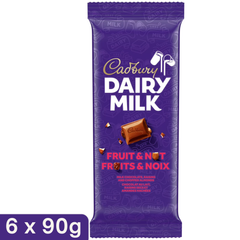 Cadbury Dairy Milk Fruit & Nut Milk Chocolate Bar — Pack of 6 × 90g