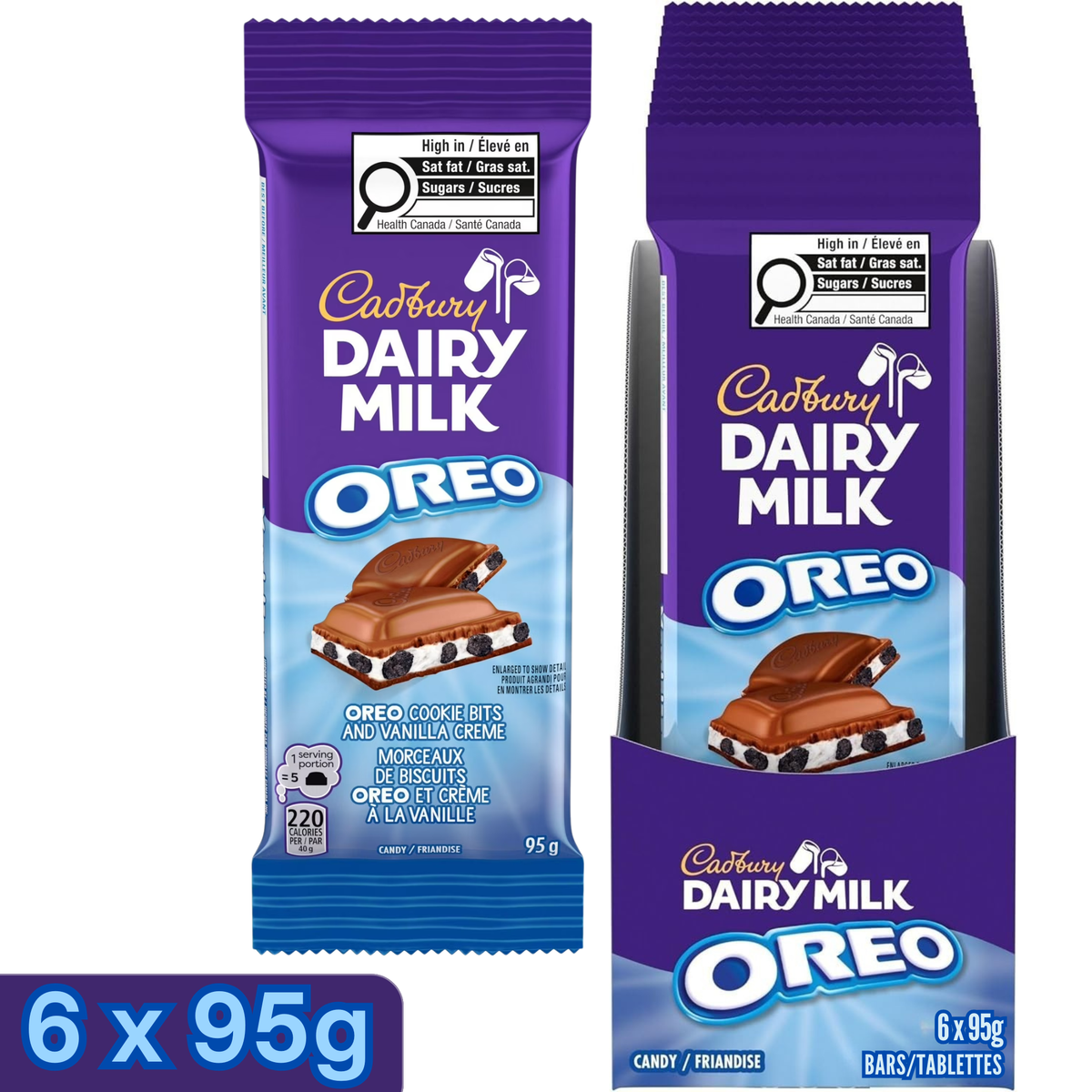 Cadbury Dairy Milk OREO Milk Chocolate Bar — Pack of 6 × 95g