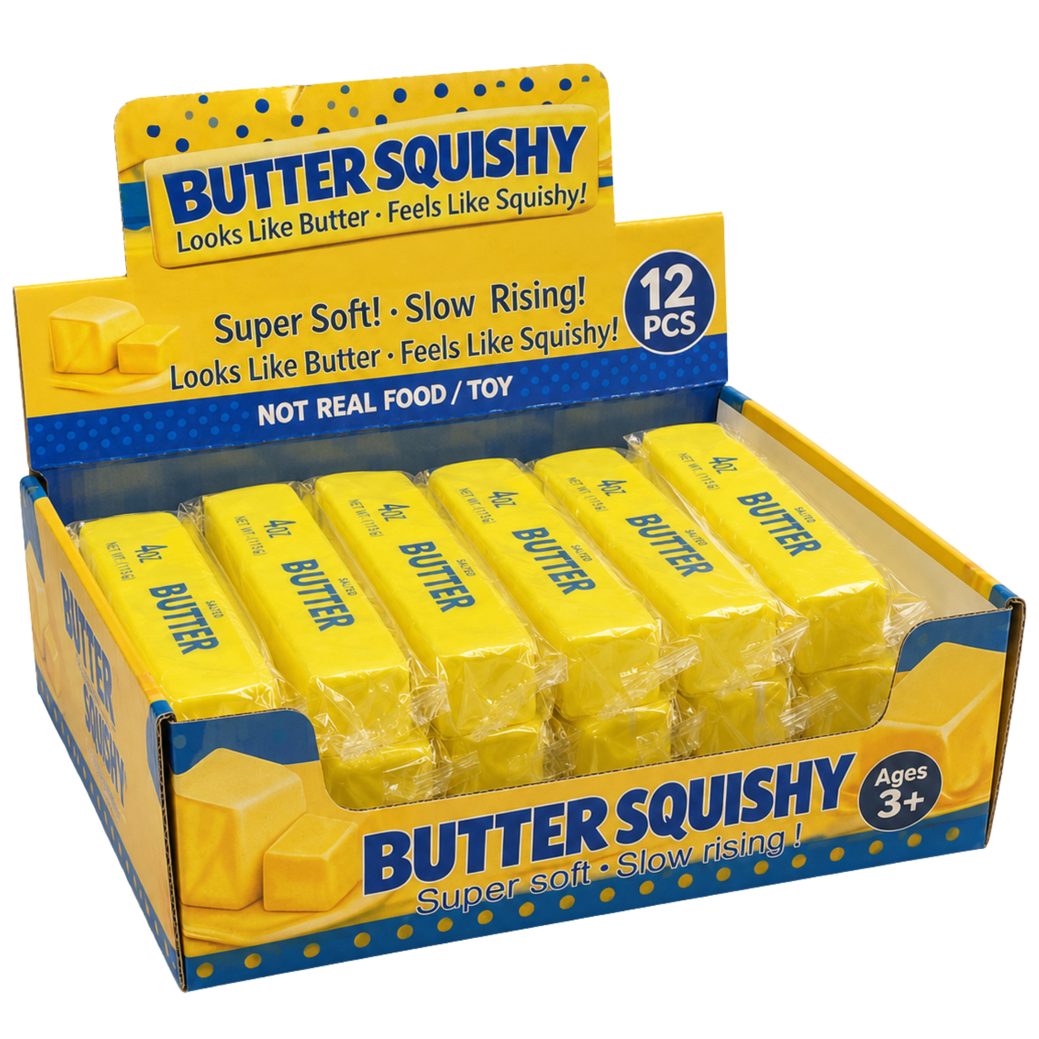 Dream Butter Squishy Slow Rising Stress Ball, Soft Novelty Fidget Toy, 12 Piece Display Box