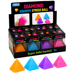 Dream Diamond Squishy Stress Ball, Pyramid Squeeze Fidget Toy, 12 Piece Display Box