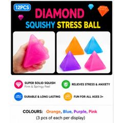 Dream Diamond Squishy Stress Ball, Pyramid Squeeze Fidget Toy, 12 Piece Display Box