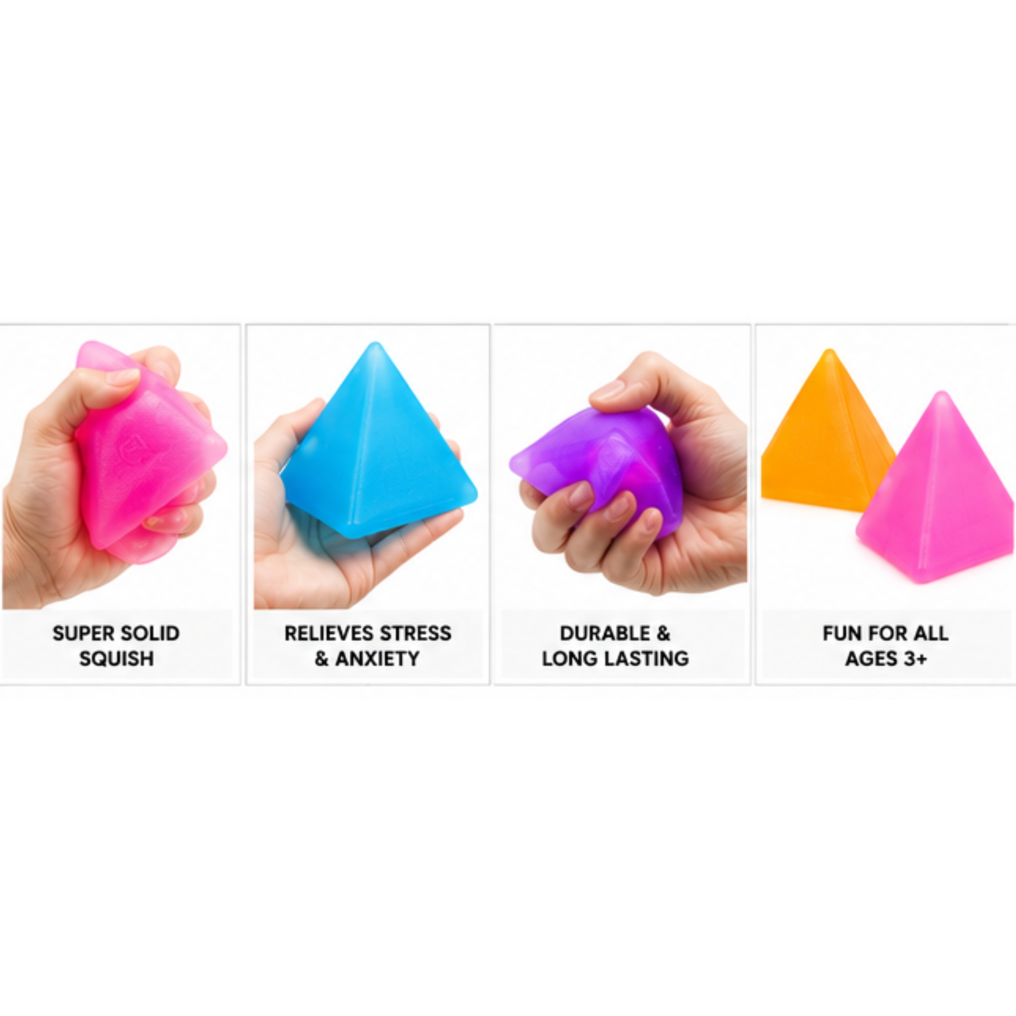 Dream Diamond Squishy Stress Ball, Pyramid Squeeze Fidget Toy, 12 Piece Display Box