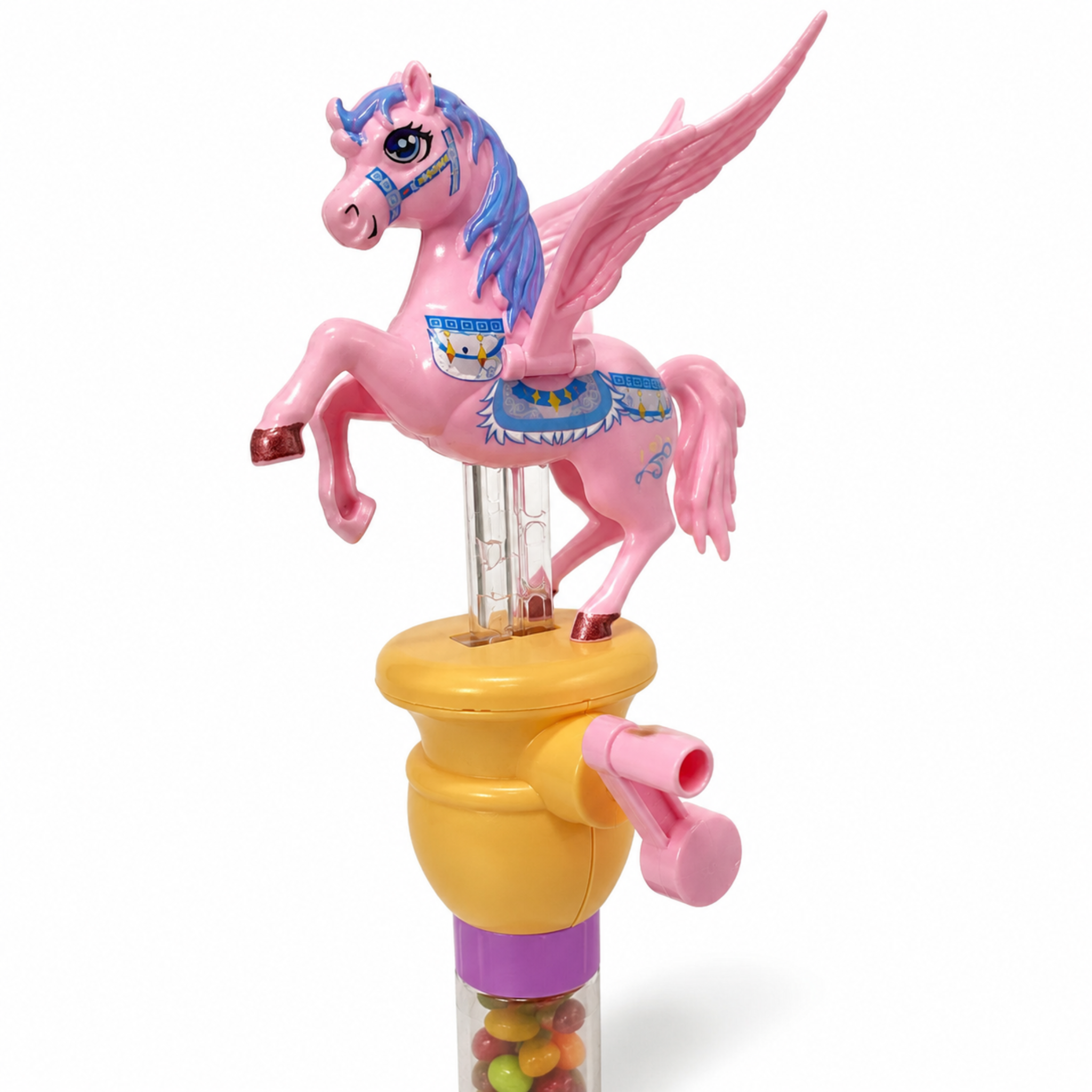 Dream Flying Unicorn Candy Toy, 3 Colours, Hand Crank Flapping Wings, 12 Piece Display Box