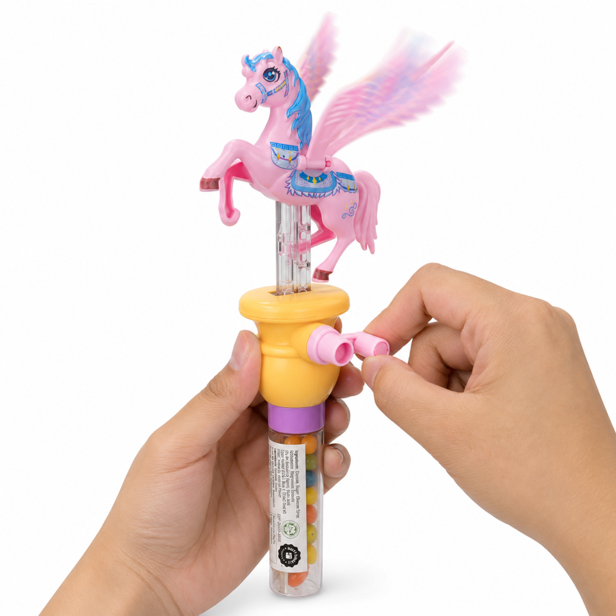 Dream Flying Unicorn Candy Toy, 3 Colours, Hand Crank Flapping Wings, 12 Piece Display Box